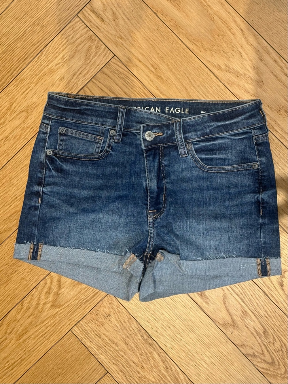 American Eagle Outfitters Dark Blue Rolled Cuff Denim Shorts